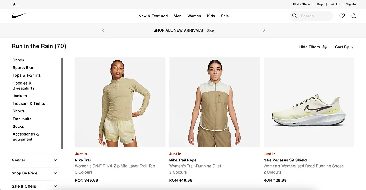 Nike ecommerce web design