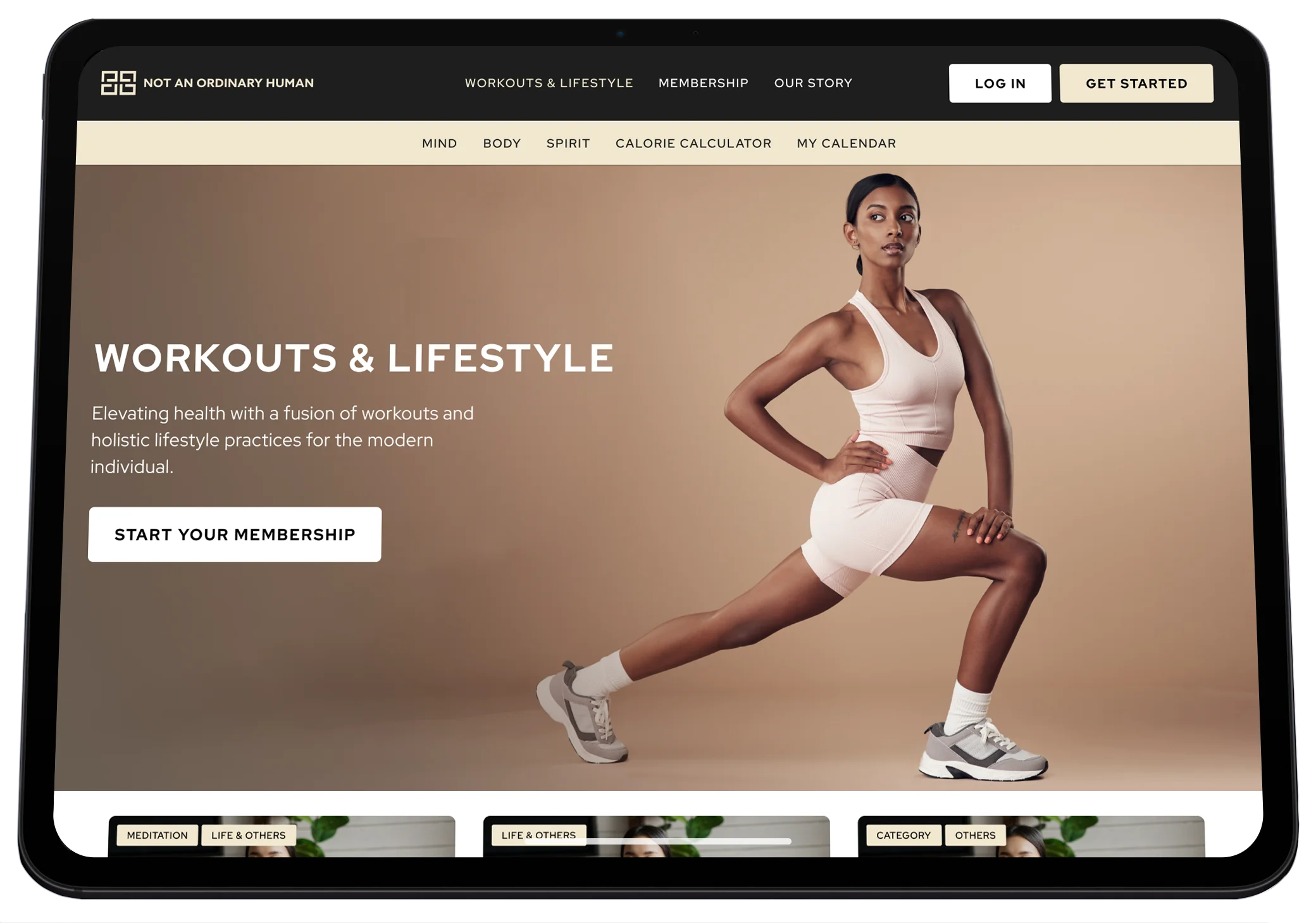 workouts web design navigation