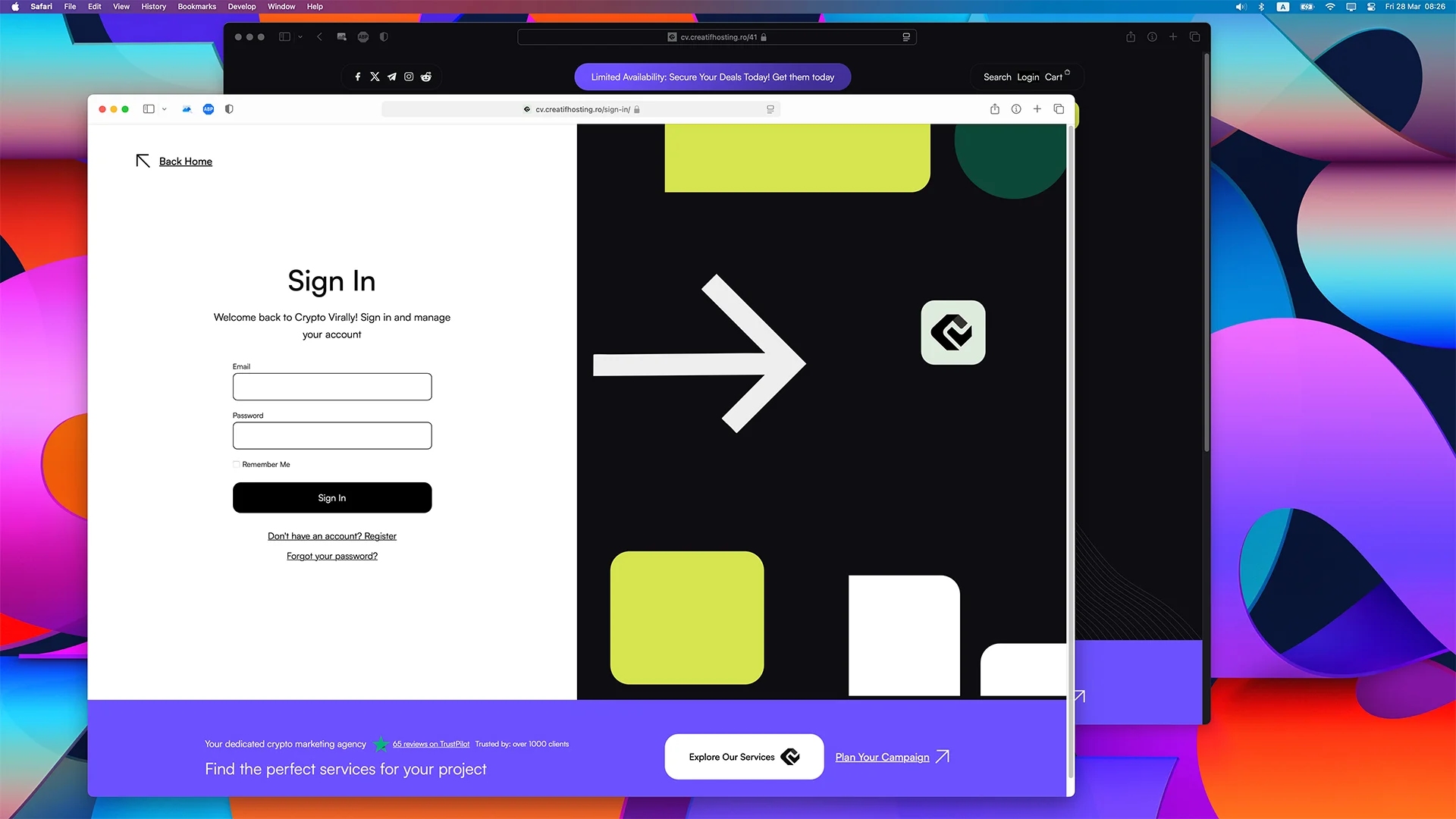 Login/register page