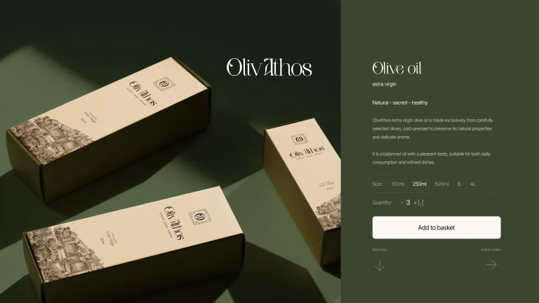 OlivAthos ecommerce website design, by Creatif