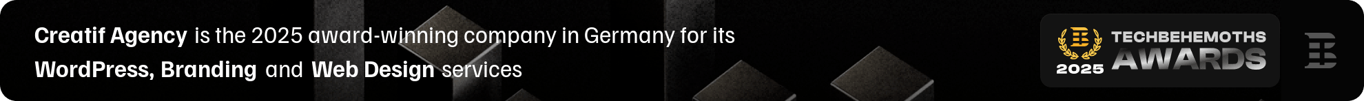 Creatif Agency is the 2025 Award-winning company in Germany for its Branding, Web Design and WordPress services Creatif Agency awards